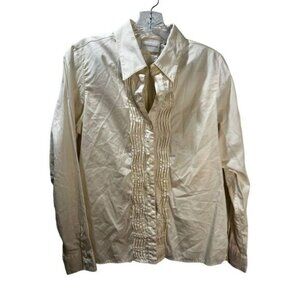 NEW Women's Collar Pintuck-Bib Button Blouse Medium‎